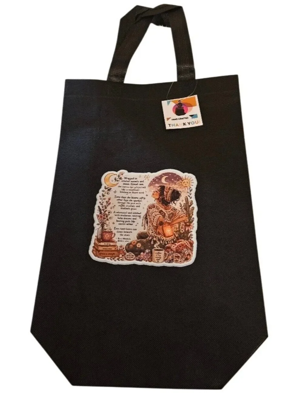 Hand Crafted Boho Poetry Tote Bag Floral Sticker Set Spoonie Gift Artist QR NWT